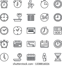Thin Line Icon Set - 24 around vector, alarm clock, flight table, calendar, heavy scales, stopwatch, manager, schedule, sand
