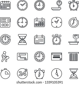 Thin Line Icon Set - 24 around vector, alarm clock, flight table, calendar, heavy scales, stopwatch, manager, schedule, sand
