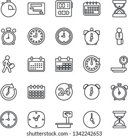 Thin Line Icon Set - 24 around vector, alarm clock, calendar, heavy scales, stopwatch, manager, schedule, sand