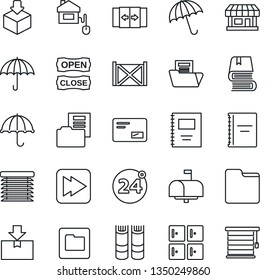 Thin Line Icon Set - 24 around vector, automatic door, umbrella, checkroom, book, store, container, package, mail, fast forward, folder, copybook, document, mailbox, open close, home control