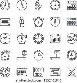 Thin Line Icon Set - 24 around vector, alarm clock, calendar, heavy scales, stopwatch, manager, schedule, sand
