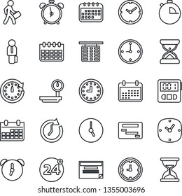 Thin Line Icon Set - 24 around vector, alarm clock, flight table, calendar, heavy scales, stopwatch, manager, schedule, sand