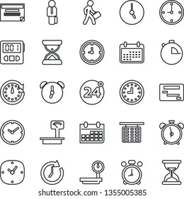 Thin Line Icon Set - 24 around vector, alarm clock, flight table, calendar, heavy scales, stopwatch, manager, schedule, sand