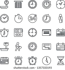 Thin Line Icon Set - 24 around vector, alarm clock, flight table, calendar, heavy scales, stopwatch, manager, schedule, sand