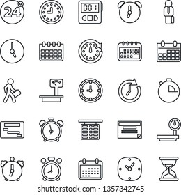 Thin Line Icon Set - 24 around vector, alarm clock, flight table, calendar, heavy scales, stopwatch, manager, schedule, sand
