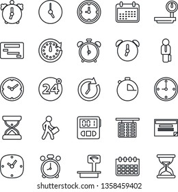 Thin Line Icon Set - 24 around vector, alarm clock, flight table, calendar, heavy scales, stopwatch, manager, schedule, sand