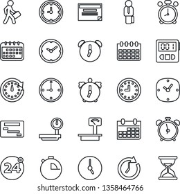 Thin Line Icon Set - 24 around vector, alarm clock, calendar, heavy scales, stopwatch, manager, schedule, sand