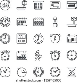 Thin Line Icon Set - 24 around vector, alarm clock, flight table, calendar, heavy scales, stopwatch, manager, schedule, sand
