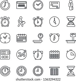 Thin Line Icon Set - 24 around vector, alarm clock, flight table, calendar, heavy scales, stopwatch, manager, schedule, sand