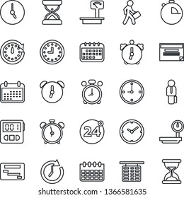 Thin Line Icon Set - 24 around vector, alarm clock, flight table, calendar, heavy scales, stopwatch, manager, schedule, sand