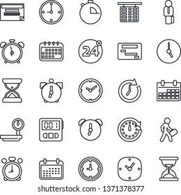 Thin Line Icon Set - 24 around vector, alarm clock, flight table, calendar, heavy scales, stopwatch, manager, schedule, sand