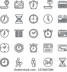 Thin Line Icon Set - 24 around vector, alarm clock, flight table, calendar, heavy scales, stopwatch, manager, schedule, sand