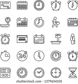 Thin Line Icon Set - 24 around vector, alarm clock, calendar, heavy scales, stopwatch, manager, schedule, sand