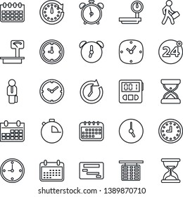 Thin Line Icon Set - 24 around vector, alarm clock, flight table, calendar, heavy scales, stopwatch, manager, schedule, sand