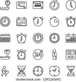 Thin Line Icon Set - 24 around vector, alarm clock, calendar, heavy scales, stopwatch, manager, schedule, sand