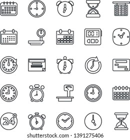 Thin Line Icon Set - 24 around vector, alarm clock, flight table, calendar, heavy scales, stopwatch, schedule, sand