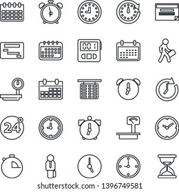 Thin Line Icon Set - 24 around vector, alarm clock, flight table, calendar, heavy scales, stopwatch, manager, schedule, sand