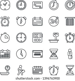 Thin Line Icon Set - 24 around vector, alarm clock, flight table, calendar, heavy scales, stopwatch, manager, schedule, sand