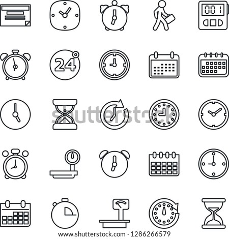 Thin Line Icon Set - 24 around vector, alarm clock, calendar, heavy scales, stopwatch, manager, schedule, sand