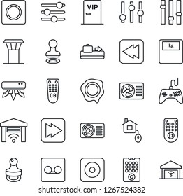 Thin Line Icon Set - airport tower vector, baggage conveyor, stamp, scales, gamepad, settings, remote control, fast forward, rewind, rec button, tuning, record, air conditioner, vip zone, home