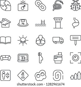 Thin Line Icon Set - airport tower vector, elevator, bomb in case, book, notebook pc, lady bug, hose, plant label, stomach, pregnancy, client, car delivery, heavy, chain, application, copier, pool