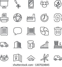 Thin Line Icon Set - airport building vector, office, growth statistic, printer, tree, ripper, clipboard, group, mobile, message, network, application, company, presentation board, abacus, garage