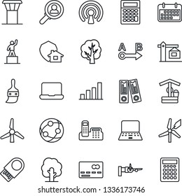 Thin Line Icon Set - airport tower vector, credit card, boarding, pedestal, office binder, notebook pc, tree, well, term, route, network, themes, bar graph, phone, windmill, crane, wireless