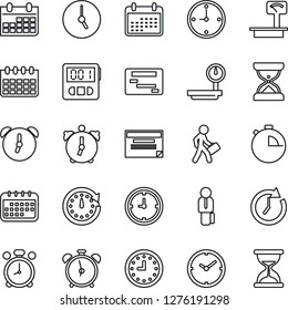 Thin Line Icon Set - alarm clock vector, calendar, heavy scales, stopwatch, manager, schedule, sand
