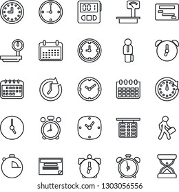 Thin Line Icon Set - alarm clock vector, flight table, calendar, heavy scales, stopwatch, manager, schedule, sand