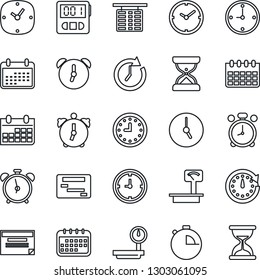 Thin Line Icon Set - alarm clock vector, flight table, calendar, heavy scales, stopwatch, schedule, sand