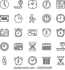 Thin Line Icon Set - alarm clock vector, flight table, calendar, heavy scales, stopwatch, manager, schedule, sand