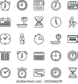 Thin Line Icon Set - alarm clock vector, flight table, calendar, heavy scales, stopwatch, manager, schedule, sand