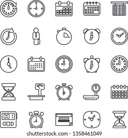 Thin Line Icon Set - alarm clock vector, flight table, calendar, heavy scales, stopwatch, manager, schedule, sand