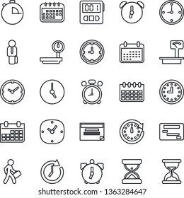 Thin Line Icon Set - alarm clock vector, calendar, heavy scales, stopwatch, manager, schedule, sand