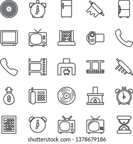 Thin Line Icon Set - Alarm Clock Vector, Tv, Abacus, Film Frame, Vinyl, Video Camera, Call, Office Phone, Fireplace, Rolling Pin, Fridge, Money Bag, Sand