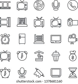 Thin Line Icon Set - Alarm Clock Vector, Phone, Tv, Abacus, Well, Film Frame, Vinyl, Video Camera, Microphone, Rolling Pin, Outdoor Lamp, Fridge, Money Bag, Sand