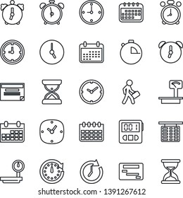 Thin Line Icon Set - alarm clock vector, flight table, calendar, heavy scales, stopwatch, manager, schedule, sand