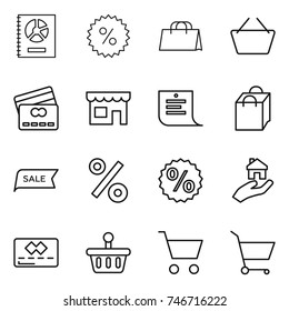 thin line icon set : annual report, percent, shopping bag, basket, credit card, shop, list, sale, real estate, cart