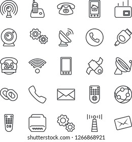 Thin Line Icon Set - antenna vector, satellite, phone, mail, 24 hours, remote control, network, radio, chain, hdmi, mobile, call, wireless, web camera, home app, gear