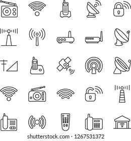 Thin Line Icon Set - antenna vector, satellite, office phone, radio, remote control, wireless, cellular signal, lock, router, garage gate