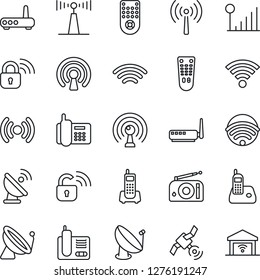 Thin Line Icon Set - antenna vector, satellite, office phone, radio, remote control, wireless, cellular signal, lock, router, garage gate