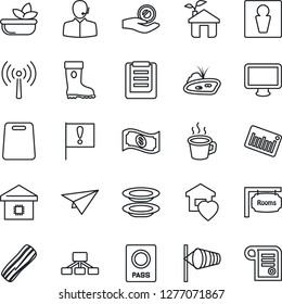 Thin Line Icon Set - antenna vector, male, passport, wind, boot, important flag, clipboard, barcode, monitor, coffee, support, pond, rooms, sweet home, smart, salad, plates, bacon, cutting board
