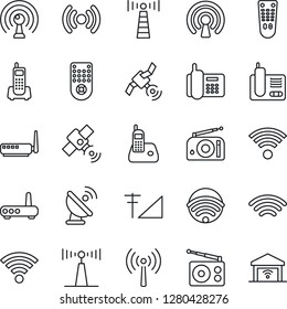 Thin Line Icon Set - antenna vector, office phone, satellite, radio, remote control, wireless, cellular signal, router, garage gate