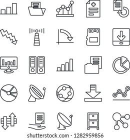 Thin Line Icon Set - antenna vector, satellite, office binder, crisis graph, document, statistic monitor, reload, diagnosis, network, sd, data exchange, download, bar, pie, folder, point