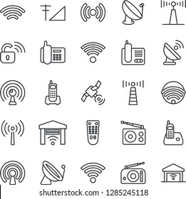 Thin Line Icon Set - antenna vector, satellite, office phone, radio, remote control, wireless, cellular signal, lock, garage gate