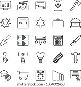 Thin Line Icon Set - antenna vector, checkroom, case, tie, statistic monitor, trowel, sun, axe, implant, sorting, radio, scanner, house, estate insurance, bacon, knife, air conditioner, washer, cart