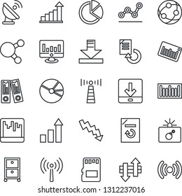 Thin Line Icon Set - antenna vector, bomb in case, growth statistic, office binder, crisis graph, monitor, document reload, barcode, satellite, network, share, scanner, sd, data exchange, download