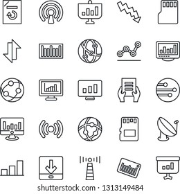 Thin Line Icon Set - antenna vector, crisis graph, document, statistic monitor, reload, barcode, satellite, network, sd, data exchange, download, statistics, bar, point, wireless, presentation