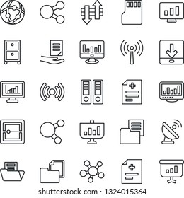 Thin Line Icon Set - antenna vector, office binder, document, statistic monitor, diagnosis, folder, satellite, share, scanner, sd, network, data exchange, download, statistics, archive box, wireless
