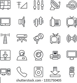 Thin Line Icon Set - antenna vector, satellite, tomography, office phone, support, consolidated cargo, microphone, speaker, tv, settings, monitor, call, data exchange, download, cellular signal, pc